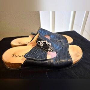 Think! Women's Black Leather Sandals